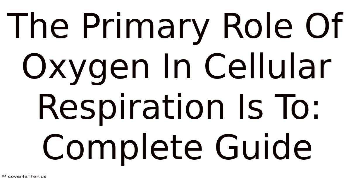 The Primary Role Of Oxygen In Cellular Respiration Is To: Complete Guide